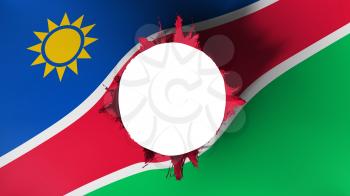 Hole cut in the flag of Namibia, white background, 3d rendering