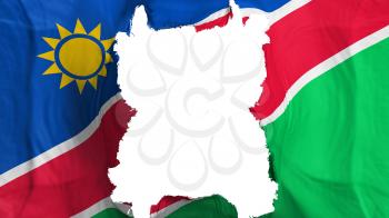 Ripped Namibia flying flag, over white background, 3d rendering