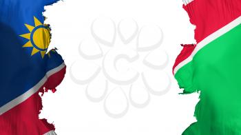 Blasted Namibia flag, against white background, 3d rendering