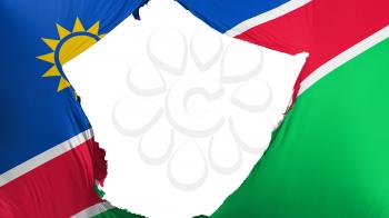Cracked Namibia flag, white background, 3d rendering