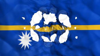 Holes in Nauru flag, white background, 3d rendering