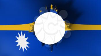 Hole cut in the flag of Nauru, white background, 3d rendering