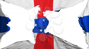 Destroyed Netherlands Antilles 1986-2010 flag, white background, 3d rendering