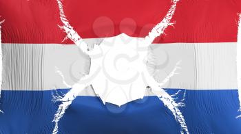 Netherlands flag with a hole, white background, 3d rendering