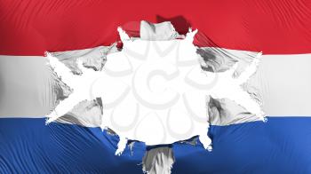 Netherlands flag with a big hole, white background, 3d rendering