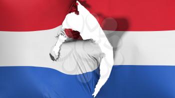 Damaged Netherlands flag, white background, 3d rendering