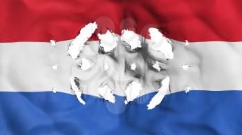 Netherlands flag with a small holes, white background, 3d rendering