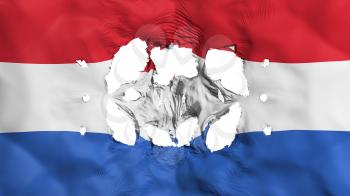 Holes in Netherlands flag, white background, 3d rendering