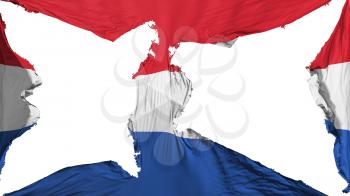 Destroyed Netherlands flag, white background, 3d rendering