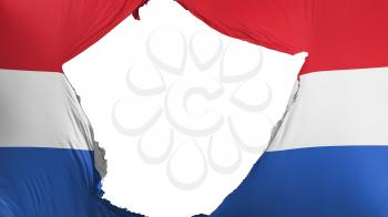 Cracked Netherlands flag, white background, 3d rendering