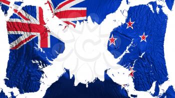 New Zealand torn flag fluttering in the wind, over white background, 3d rendering