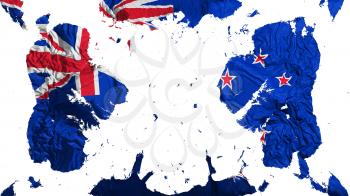 Scattered New Zealand flag, white background, 3d rendering
