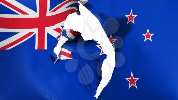 Damaged New Zealand flag, white background, 3d rendering