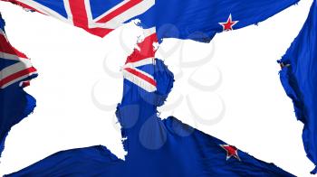 Destroyed New Zealand flag, white background, 3d rendering
