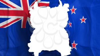 Ripped New Zealand flying flag, over white background, 3d rendering