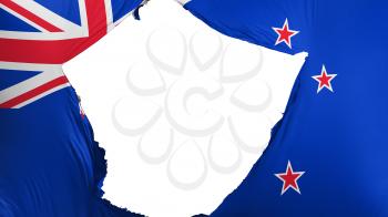 Cracked New Zealand flag, white background, 3d rendering