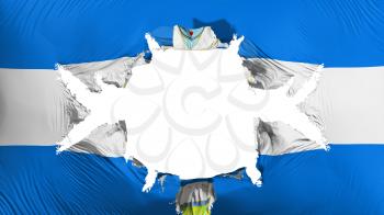 Nicaragua flag with a big hole, white background, 3d rendering