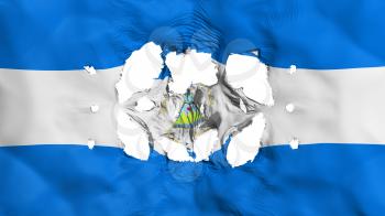 Holes in Nicaragua flag, white background, 3d rendering