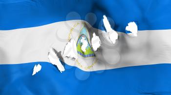 Nicaragua flag perforated, bullet holes, white background, 3d rendering
