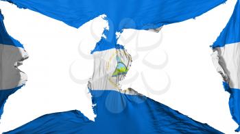 Destroyed Nicaragua flag, white background, 3d rendering
