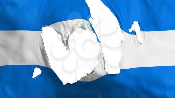 Ragged Nicaragua flag, white background, 3d rendering