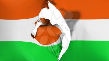 Damaged Niger flag, white background, 3d rendering