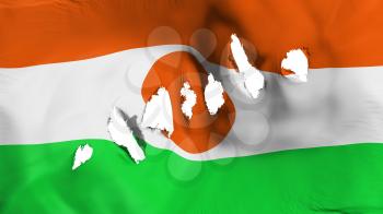 Niger flag perforated, bullet holes, white background, 3d rendering