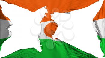 Destroyed Niger flag, white background, 3d rendering
