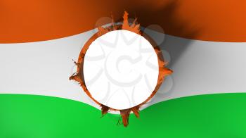 Hole cut in the flag of Niger, white background, 3d rendering