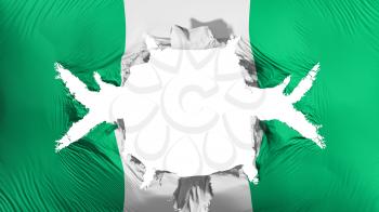 Nigeria flag with a big hole, white background, 3d rendering