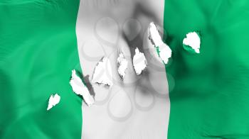 Nigeria flag perforated, bullet holes, white background, 3d rendering