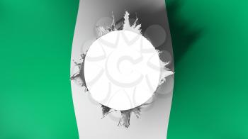 Hole cut in the flag of Nigeria, white background, 3d rendering
