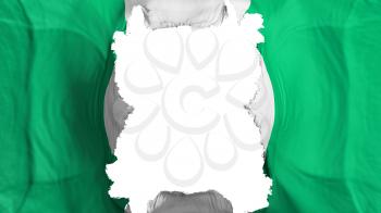Ripped Nigeria flying flag, over white background, 3d rendering