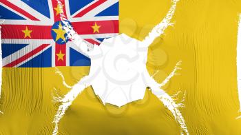 Niue flag with a hole, white background, 3d rendering