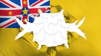 Niue flag with a big hole, white background, 3d rendering