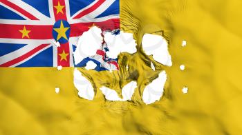 Holes in Niue flag, white background, 3d rendering