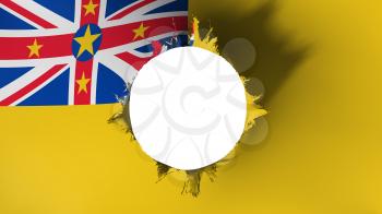 Hole cut in the flag of Niue, white background, 3d rendering