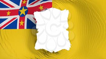 Square hole in the Niue flag, white background, 3d rendering