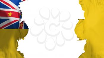 Blasted Niue flag, against white background, 3d rendering