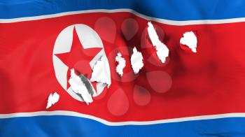 North Korea flag perforated, bullet holes, white background, 3d rendering
