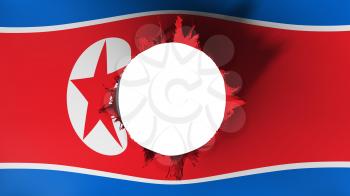 Hole cut in the flag of North Korea, white background, 3d rendering