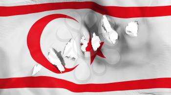 Northern Cyprus flag perforated, bullet holes, white background, 3d rendering