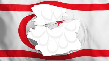 Tattered Northern Cyprus flag, white background, 3d rendering