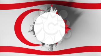 Hole cut in the flag of Northern Cyprus, white background, 3d rendering