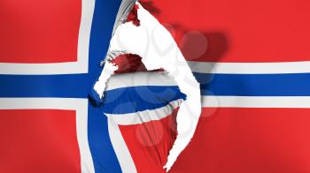 Damaged Norway flag, white background, 3d rendering