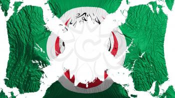 Organisation of Islamic Cooperation torn flag fluttering in the wind, over white background, 3d rendering