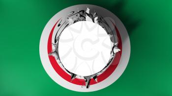 Hole cut in the flag of Organisation of Islamic Cooperation, white background, 3d rendering