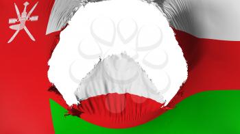 Big hole in Oman flag, white background, 3d rendering