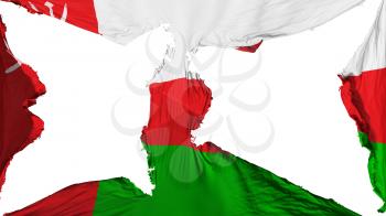 Destroyed Oman flag, white background, 3d rendering