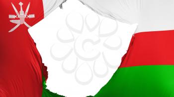 Cracked Oman flag, white background, 3d rendering